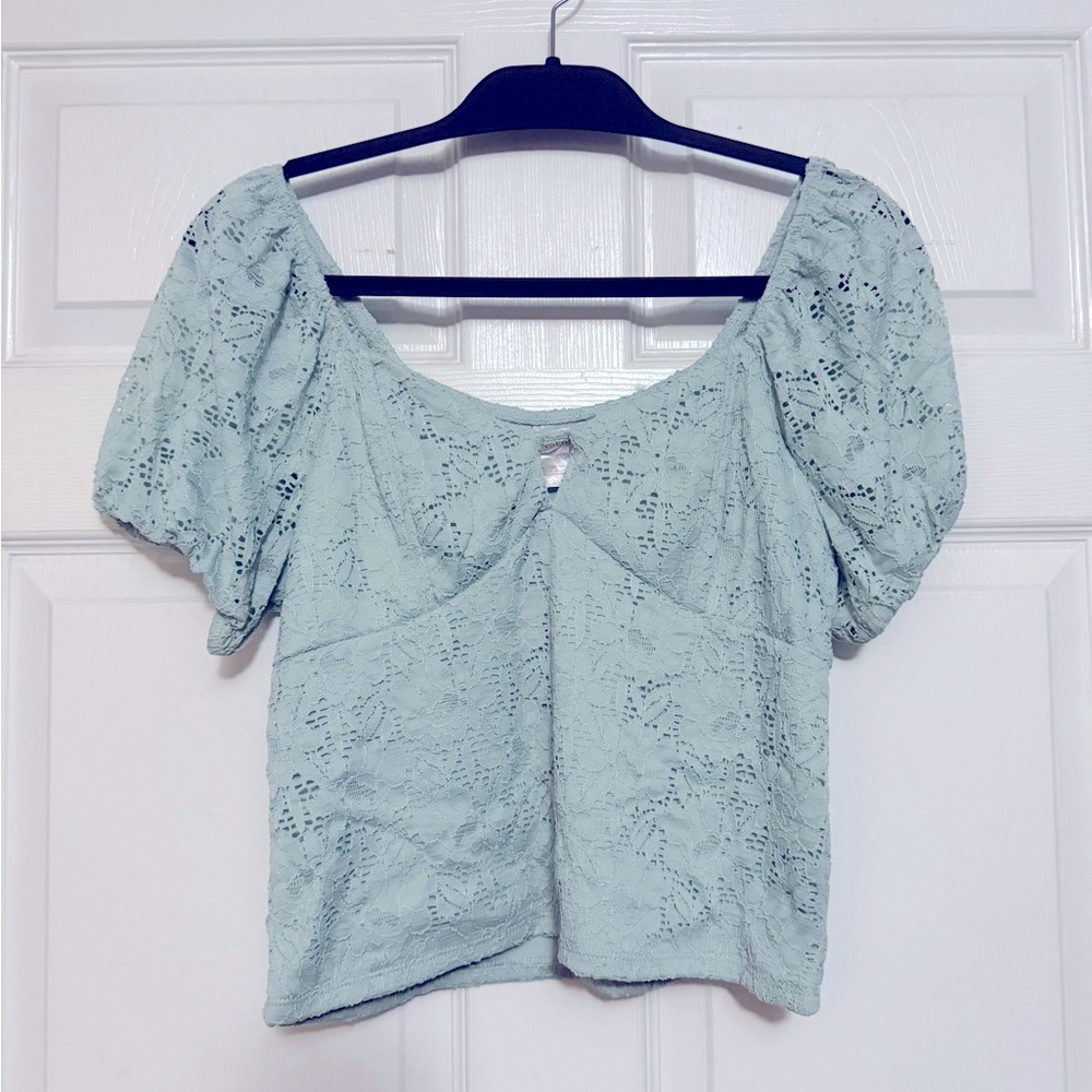 No Boundaries Light Blue Lace Blouse